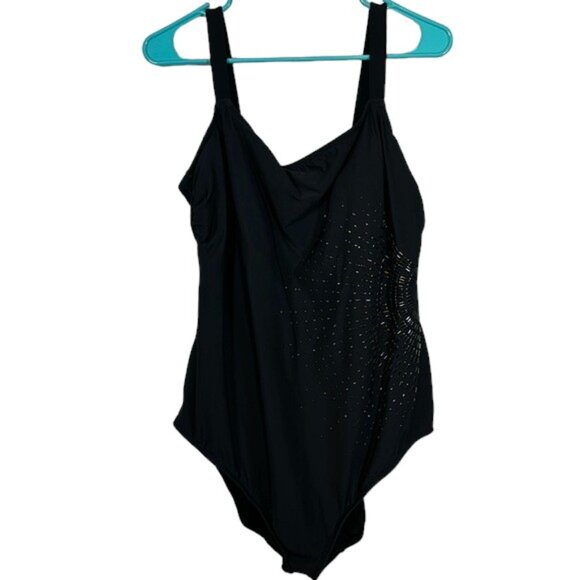 Plus Size Delta Burke Black Beaded Square Neck Swimsuit Size 22W EUC #1263 - Picture 1 of 6